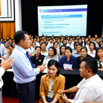 **

A diverse group of Thai citizens participating in a public forum, discussing policy options with government officials. Focus on transparency and collaborative decision-making, reflecting good governance principles. Background should subtly suggest urban Bangkok.

**