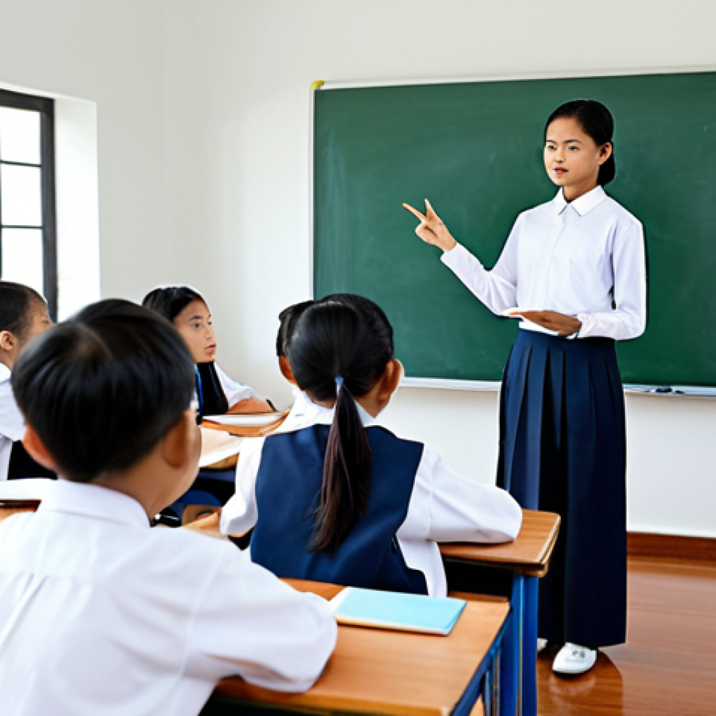 공공정책과 사회복지 정책의 연계성 - **Prompt:** A group of Thai students in modern school uniforms attentively listening to their teache...