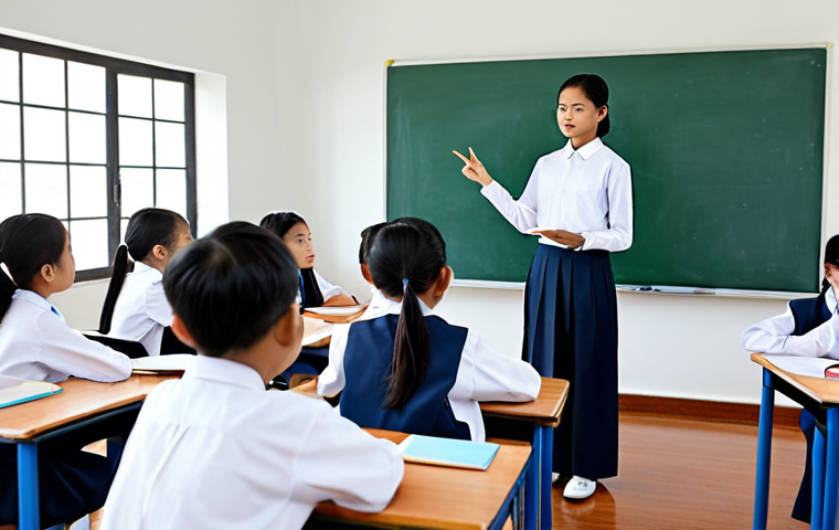 공공정책과 사회복지 정책의 연계성 - **Prompt:** A group of Thai students in modern school uniforms attentively listening to their teache...
