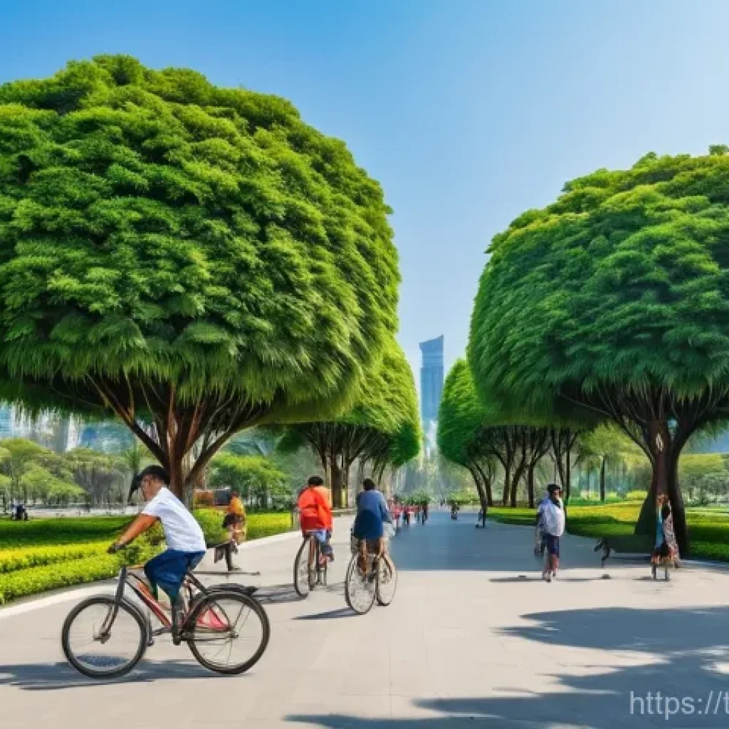 공공정책과 환경정책의 접점 - **Green City and Clean Air in Thailand:** A vibrant, bustling urban park in Bangkok, Thailand, on a ...