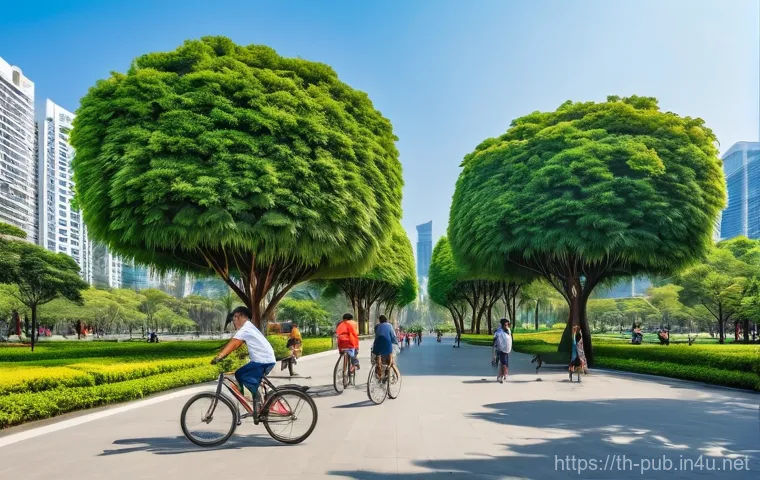 공공정책과 환경정책의 접점 - **Green City and Clean Air in Thailand:** A vibrant, bustling urban park in Bangkok, Thailand, on a ...