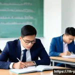 Home 19 공공정책 실기 시험 준비법 - A professional Thai public policy exam setting showing a diverse group of adult students thoughtfull...